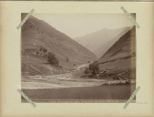 Mountain landscape with ruin on the military road of Georgia