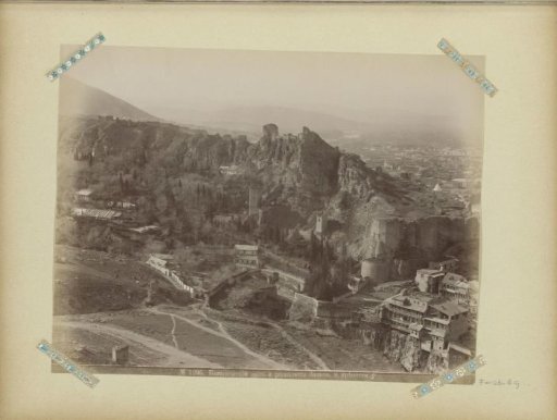 View of garden and castle ruin in Tiflis