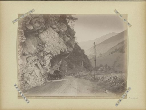 Horse and carriage on a military road along a river in Georgia