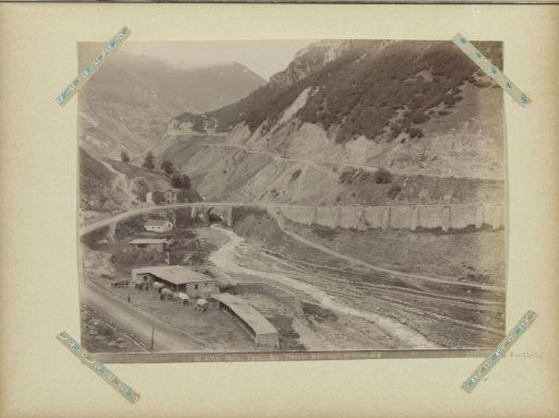 Landscape in Georgia with military road, bridge and resting place