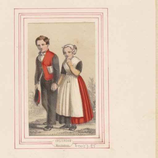 Boy and girl in the costume of Amsterdam orphans