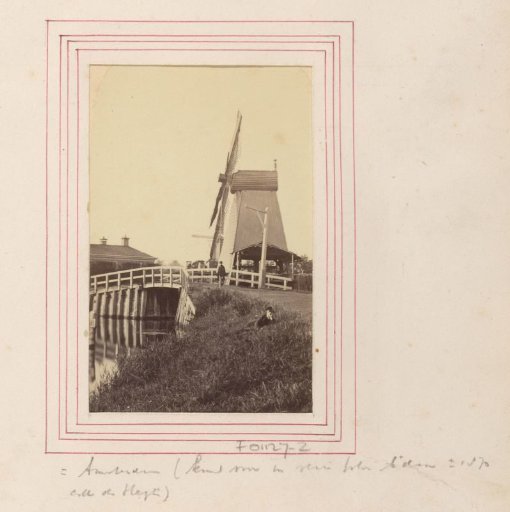 Windmill with bridge in Amsterdam, probably mill De Hoop at the Kuiperspad