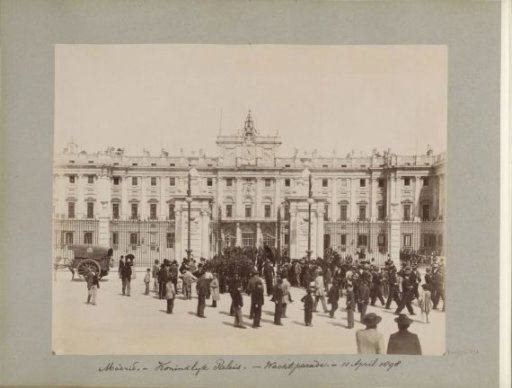 View of the public watching the parade of the palace guard at the Royal Palace in Madrid