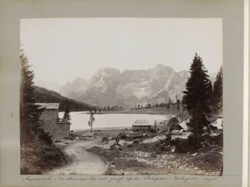 View of Lake Misurina and the Sorapiss, woodworkers in the foreground