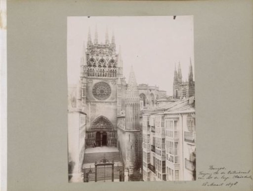 View of the cathedral of Burgos with stairs and surrounding houses
