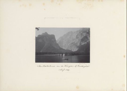 View of the Königssee, St. Bartholomew's Church and the mountains behind