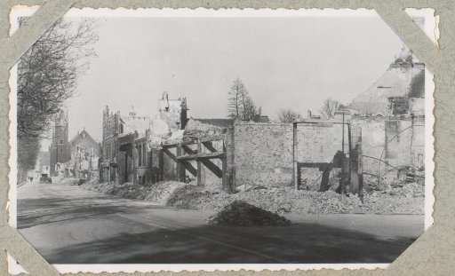 Ruins of buildings at the corner of the Kruiskade and the Mauritsweg in Rotterdam