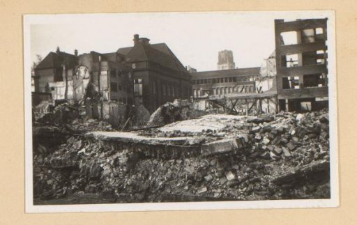 Ruins of the Savings Bank and Municipal Library, seen from the Pannekoekstraat in Rotterdam