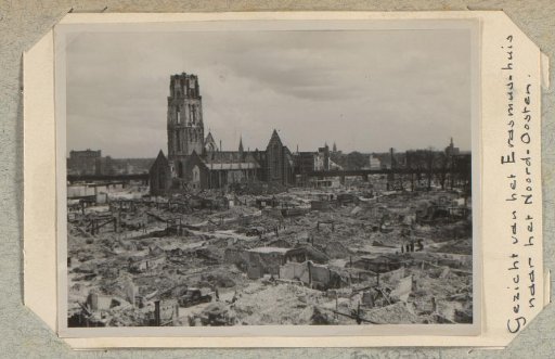 City view of Rotterdam with ruins, seen from the Erasmushuis