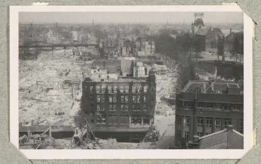 Ruins near the Steiger, the Soetensteeg, Noord-Blaak in Rotterdam with Beursplein in the background