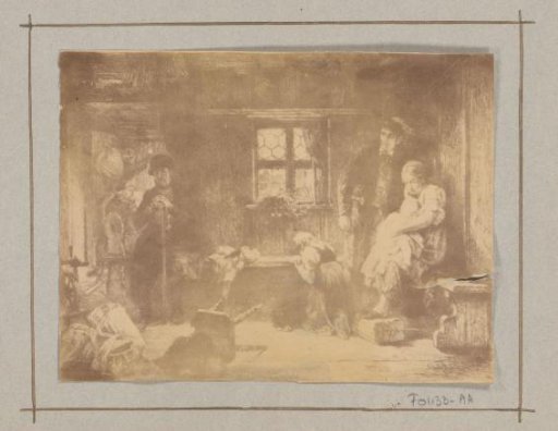 Photoreproduction of a painting with a scene in an interior