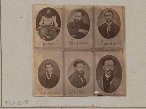 Photographic reproduction of six portraits of Sicilian brigands by Giuseppe Incorpora, reduced