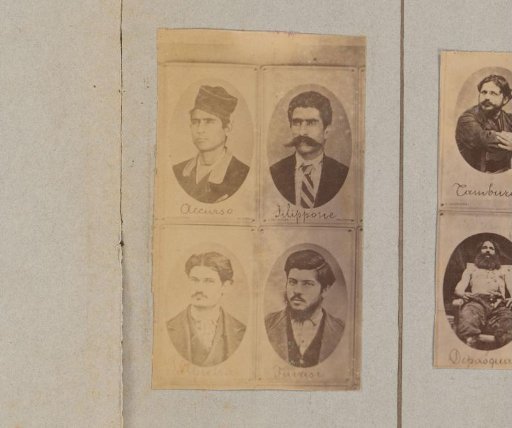 Photographic reproduction of four portraits of Sicilian brigands by Giuseppe Incorpora, reduced