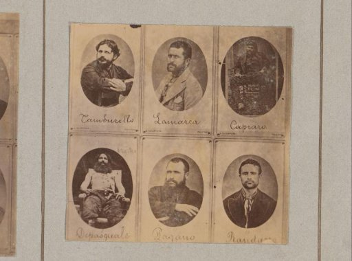 Photographic reproduction of six portraits of Sicilian brigands by Giuseppe Incorpora, reduced