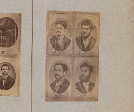 Photographic reproduction of four portraits of Sicilian brigands by Giuseppe Incorpora, reduced