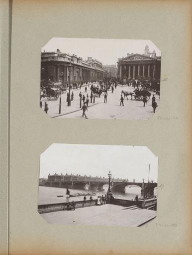 Street scene in London with the Bank of England on the left and the Royal Exchange on the right