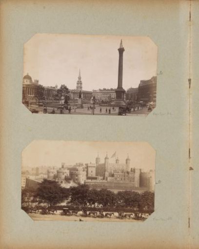 View of the Tower of London with waiting horse-drawn carriages in the foreground