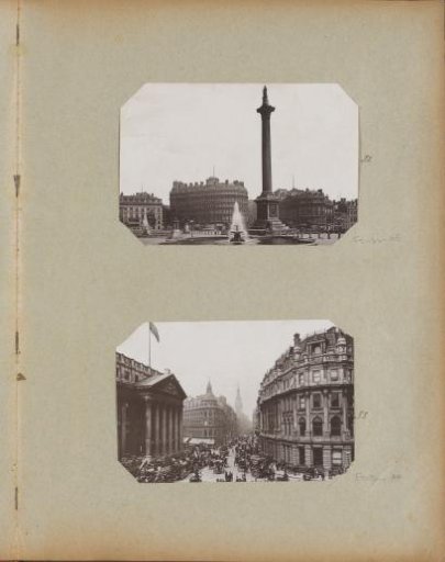 Trafalgar Square in London with the Grand Hotel in the background and Nelson's Column on the right