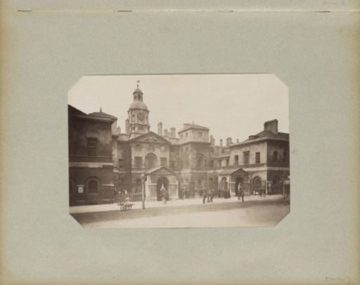 Whitehall in London with Horseguards and passersby