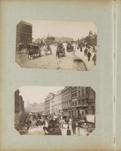 Street scene in New Bridge Street in London, with Ludgate Hill Station in the rear on the right