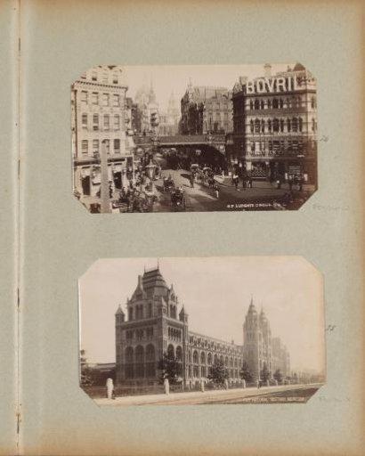Street scene with a railway bridge at Ludgate Circus in London
