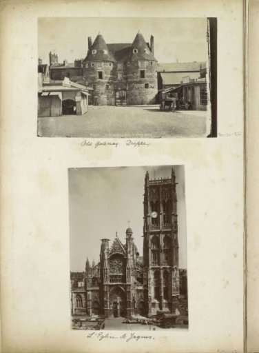 View of La Porte Ouest in the city walls of Dieppe with a building inscribed 'Aux Armes d'Angleterre' on the right