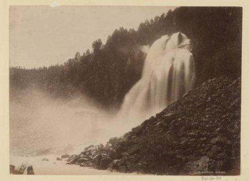 Landscape with waterfall and boulders in Norway
