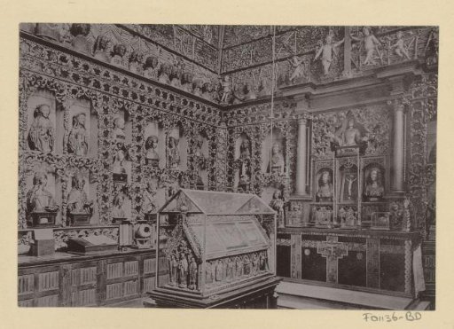 Interior of the treasury of the Cologne Cathedral with a reliquary shrine in the foreground