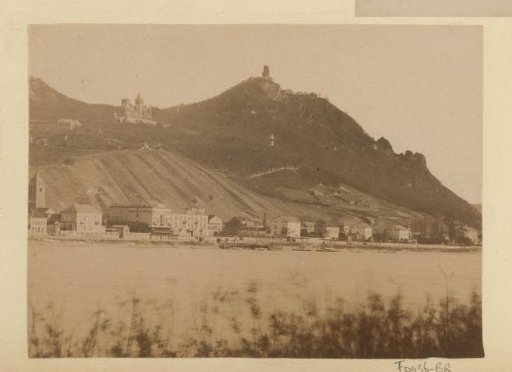 View of Königswinter am Rhein and the Drachenfels with Schloss Drachenburg