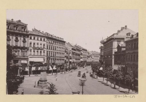 View of the Zeil in Frankfurt am Main with a Clock in the Foreground