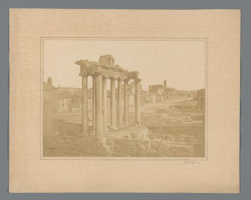 View of the Forum Romanum in Rome with the columns of the Temple of Saturn on the left
