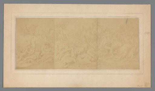 Photographic reproduction of (possibly) a drawing, depicting gods, men and horses