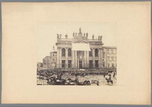 Cavalrymen receiving the Pope's blessing before St. John Lateran in Rome, the Lateran Palace on the right