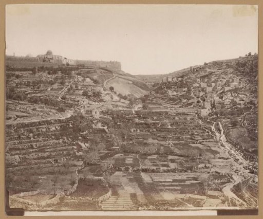View from the Kidron Valley, in the distance the Dome of the Rock