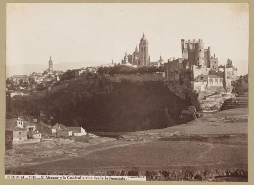 View of the Alcázar of Segovia and the cathedral of Segovia from the Alameda de la Fuencisla, Spain