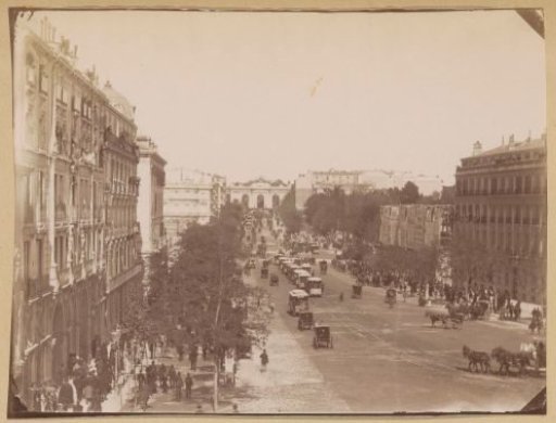 View of the Puerta de Alcalá from the Calle de Alcalá in Madrid