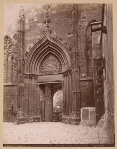 View of the Puerta de la Piedad in the Cathedral of the Holy Cross and Saint Eulalia in Barcelona