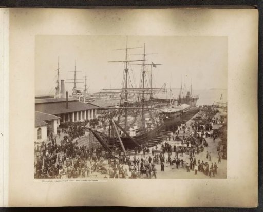 Ships in a dock of the Tanjong Pagar Dock Co. Ltd. in Singapore with personnel around them