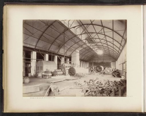 Interior of the new engine house with forge of the Tanjong Pagar Dock Co. Ltd. in Singapore