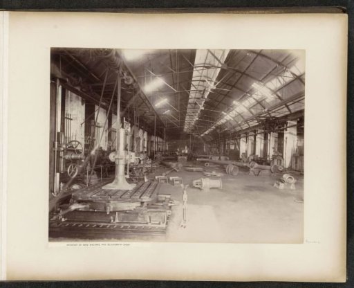 Interior of the new engine house with forge of the Tanjong Pagar Dock Co. Ltd. in Singapore