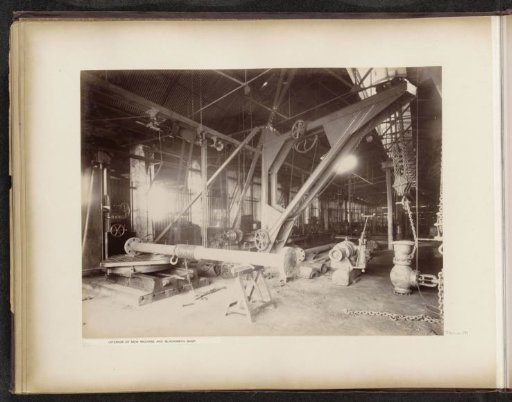Interior of the new engine house with forge of the Tanjong Pagar Dock Co. Ltd. in Singapore