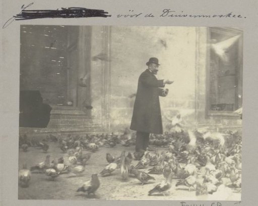 Man with a fez leading pigeons at the Yeni Cami (Mosque of the Pigeons) in Istanbul