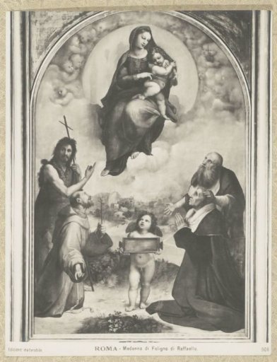 Photographic reproduction of the painting The Madonna of Foligno by Raphael
