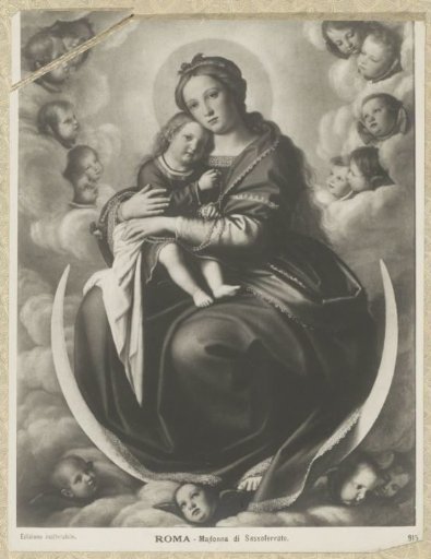Photographic reproduction of a painting depicting Mary with Child