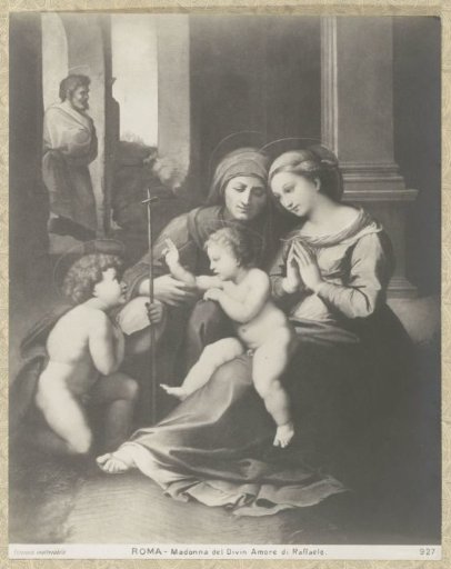Photographic reproduction of a painting depicting Mary with Child, John the Baptist and his mother Elizabeth