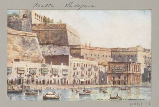 View of the coast of Malta with a pier and customs building