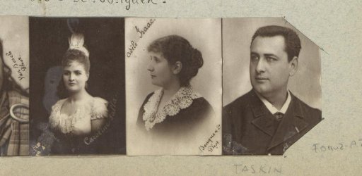 Five portraits of opera singers, female singers and an actress: Victor Maurel (baritone), Eugénie Segond-Weber (actress), Caroline Salla (soprano), Adèle Isaac (soprano) and Ëmile-Alexandre Taskin (baritone)