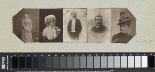 Five portraits of singers and actors: unknown woman, Nancy Martel, Noblet, Bertall and Delorme