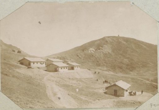 View of mountain huts on the Col des Sollières in the Alps