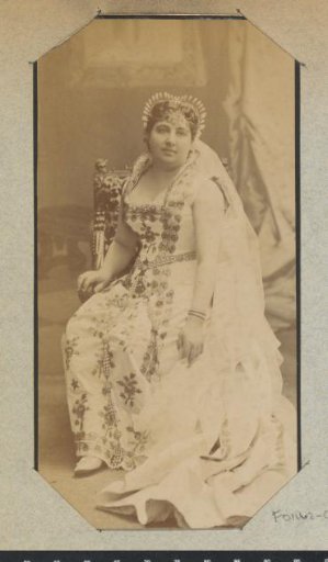 Portrait of a woman in a long dress with a train, probably a Frenchwoman